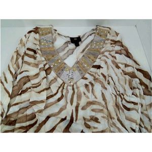 Jm Collection Zebra Print Embellished Top, Created for, sugar sand, Size L